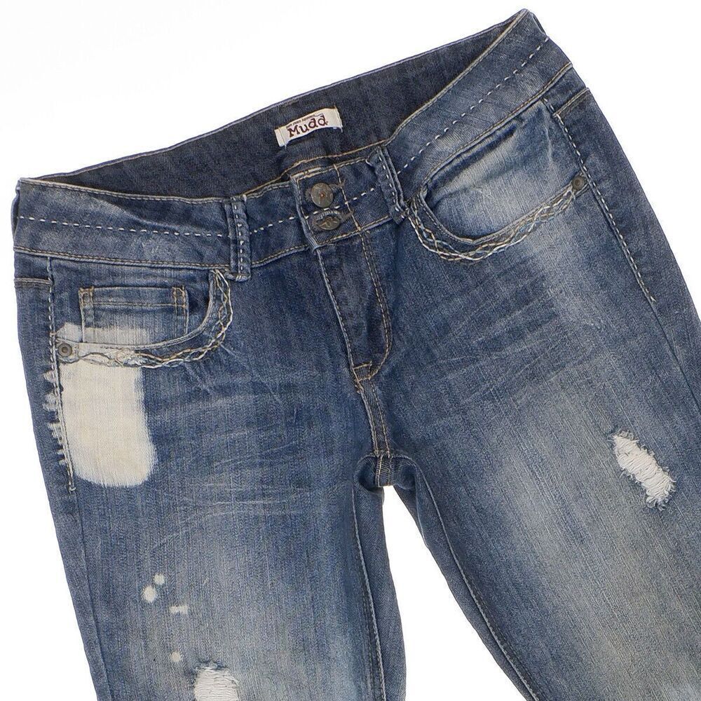 Mudd Jeans Juniors Size 11 Capri Distressed Splatter Dirty Wash Measures 30x24.5 - Picture 2 of 10